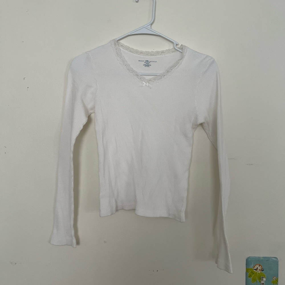 Brandy Melville Cream Lace Trim Waffle Knit Top